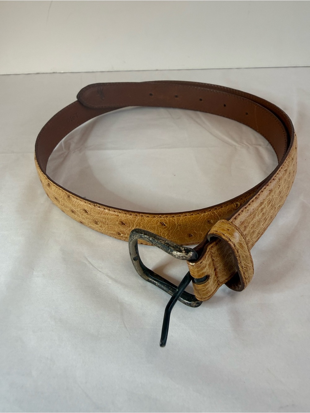 Polo Ralph Lauren Vintage Ostrich Leather Western Belt - Saddle Tan